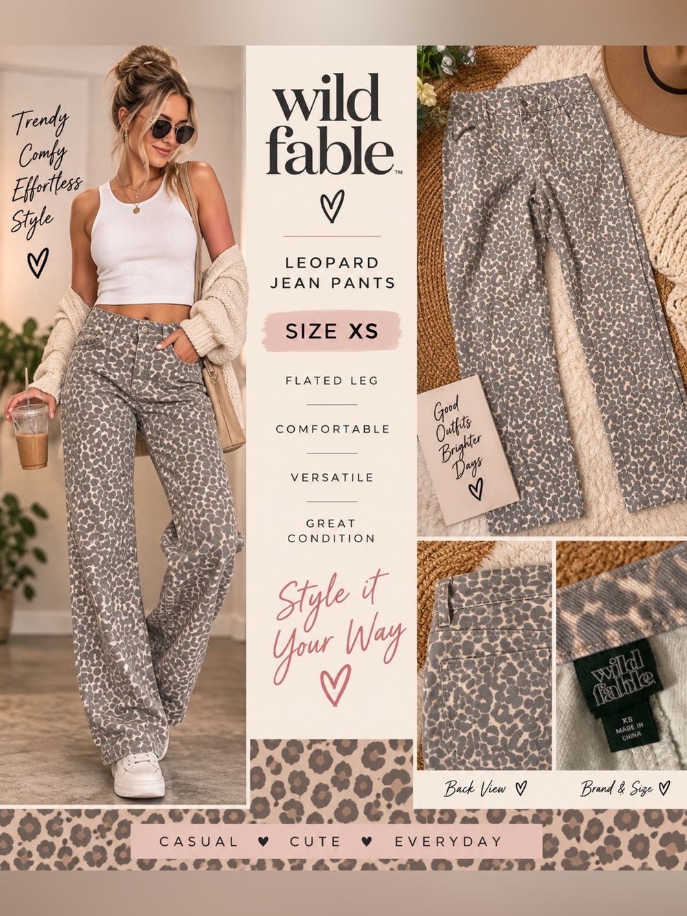 Wild Fable Gray Leopard Print Wide-Leg Pants